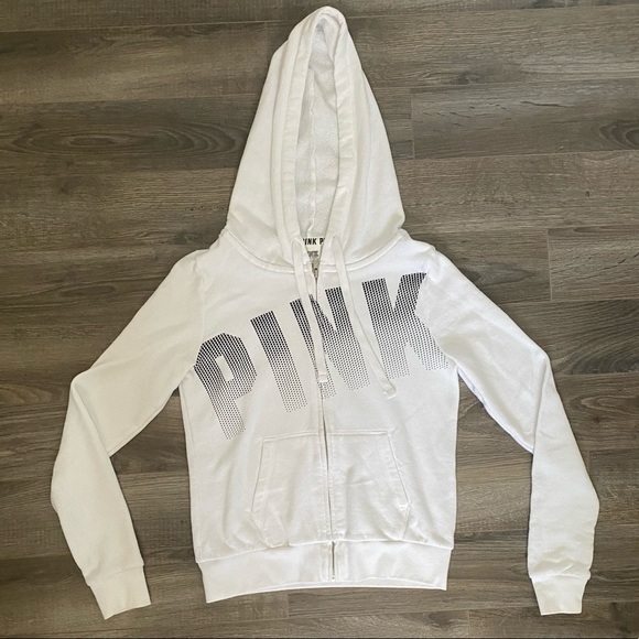 PINK Victoria's Secret Sweaters - PINK Victoria Secret White Zip Up Hoodie!